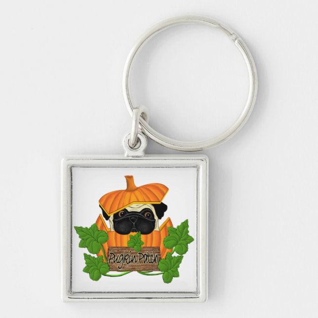 Pug Pumpkin Patch Key Ring (Front)