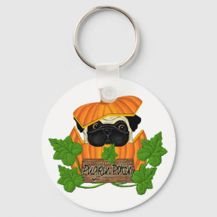 Pug Pumpkin Patch Key Ring