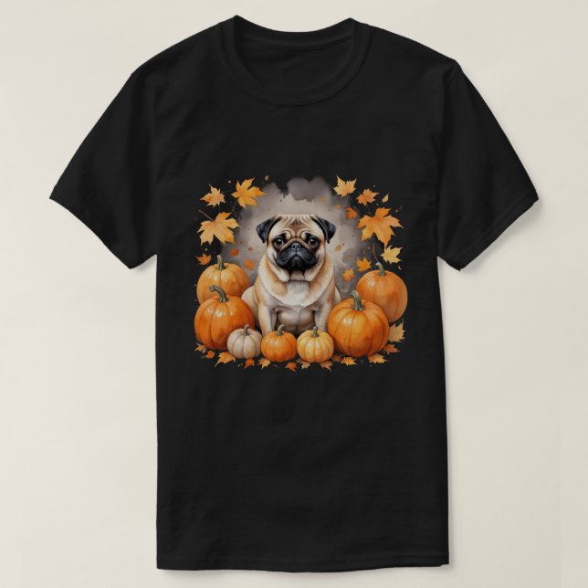 Pug Pumpkin Thanksgiving Fall Halloween Dog Lover T-Shirt (Design Front)