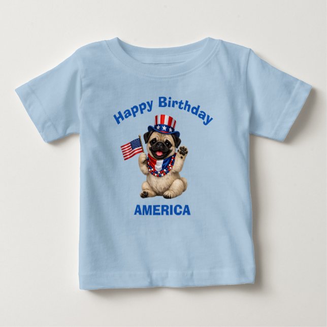 Pug Puppy (2g) Patriotic Kid T-Shirt (Front)