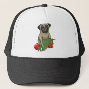 Pug Puppy Adorable Christmas Dog Art Trucker Hat