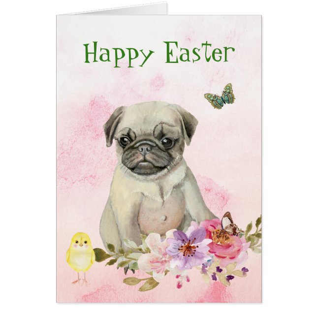Pug Puppy and Chick Easter Card (Front)