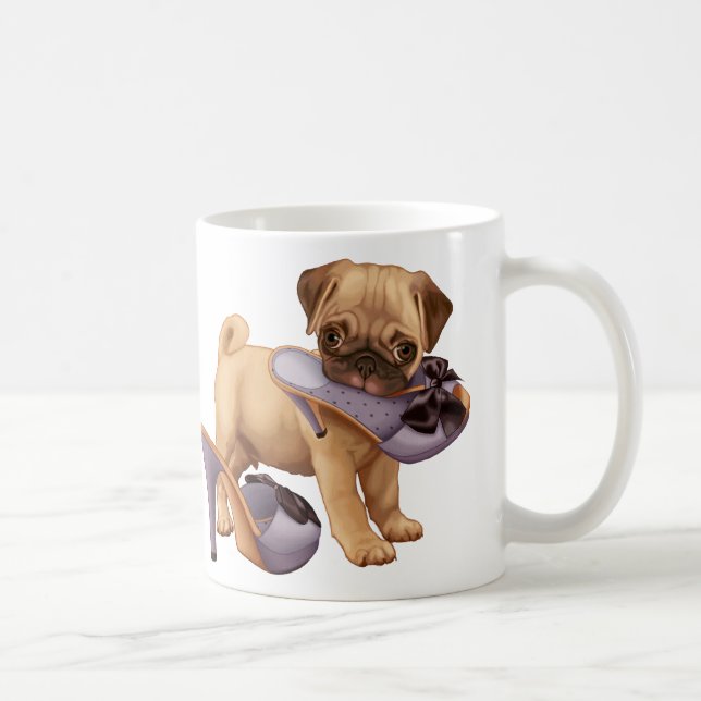 Pug Puppy and Shoe Coffee Mug (Right)