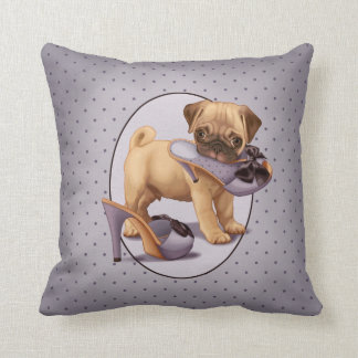 Pug Puppy and Shoe Cushion