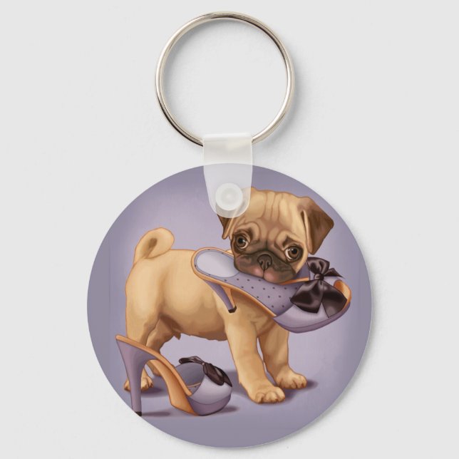 Pug Puppy and Shoe Key Ring (Front)