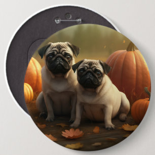 Pug Puppy Autumn Delight Pumpkin 6 Cm Round Badge