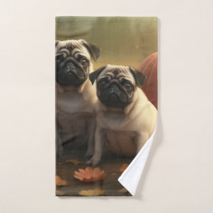 Pug Puppy Autumn Delight Pumpkin Bath Towel Set