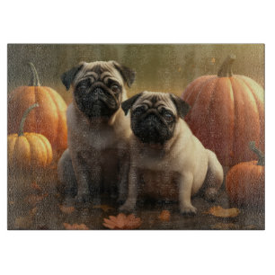 Pug Puppy Autumn Delight Pumpkin Cutting Board