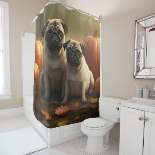 Pug Puppy Autumn Delight Pumpkin Shower Curtain