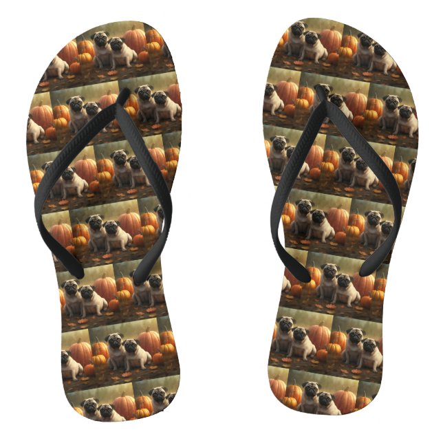 Pug Puppy Autumn Delight Pumpkin Thongs (Footbed)