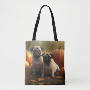 Pug Puppy Autumn Delight Pumpkin Tote Bag
