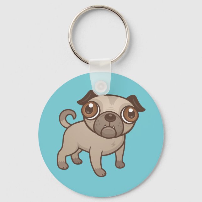 Pug Puppy Cartoon Key Ring (Front)