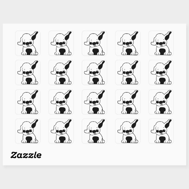 pug puppy cartoon square sticker (Sheet)