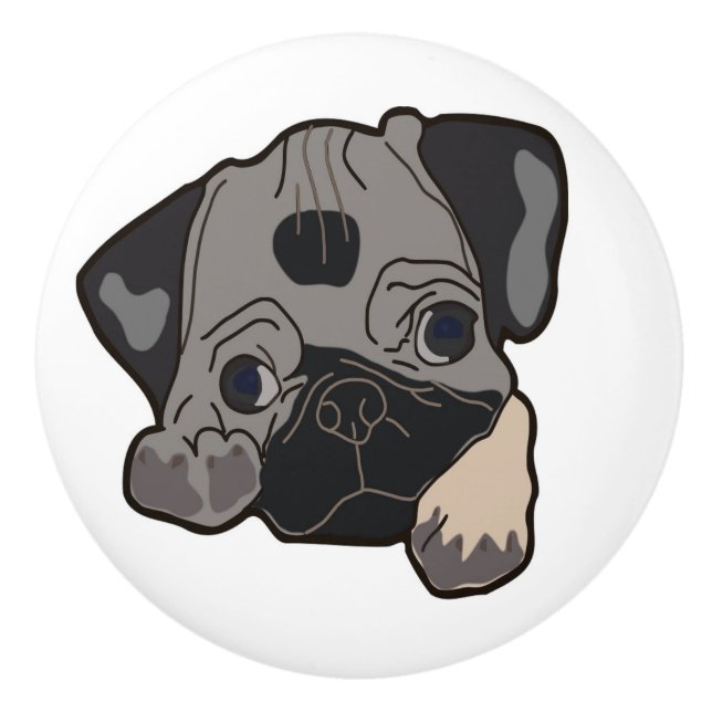 PUG PUPPY CERAMIC KNOB (Front)