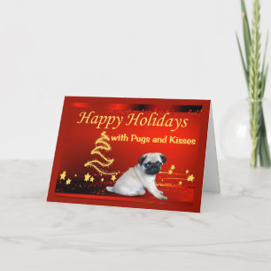 Pug Puppy Christmas Card Stars