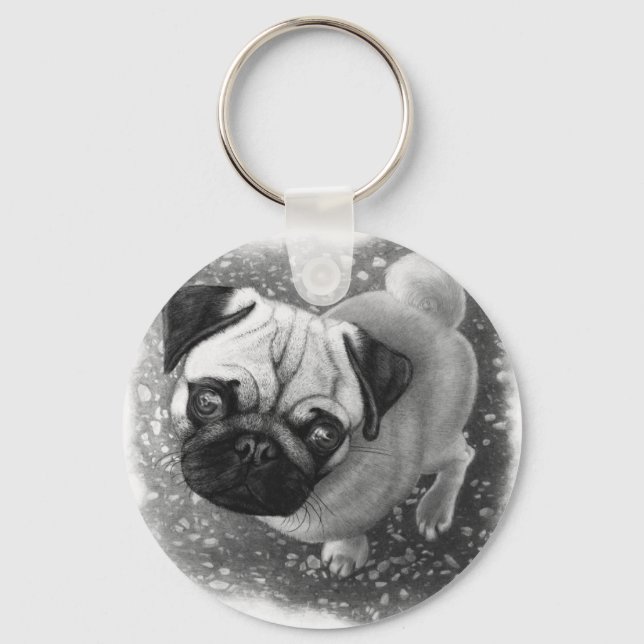 Pug Puppy Dog Art Key Ring (Front)