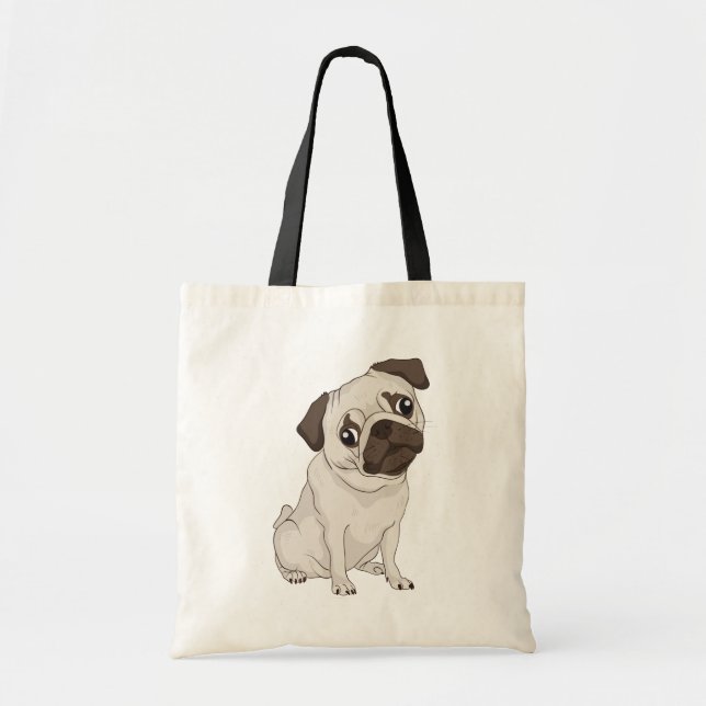 Pug Puppy Dog Cartoon Canvas Tote Bag (Front)