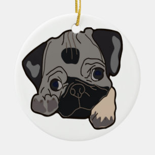 PUG PUPPY DOG CERAMIC TREE DECORATION