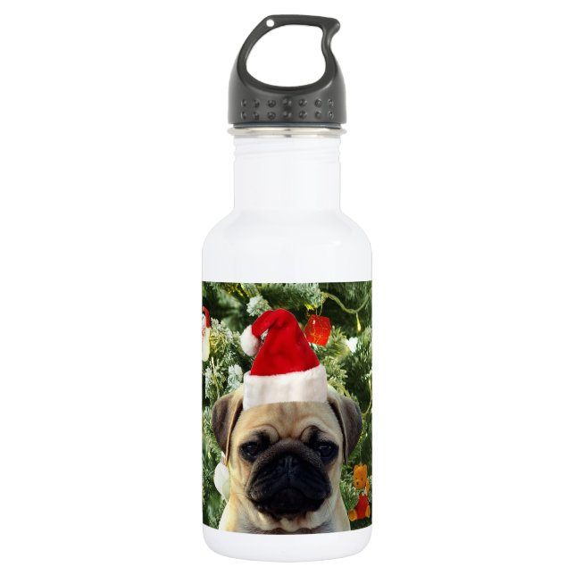 Pug Puppy Dog Christmas Tree Ornaments Snowman 532 Ml Water Bottle (Front)
