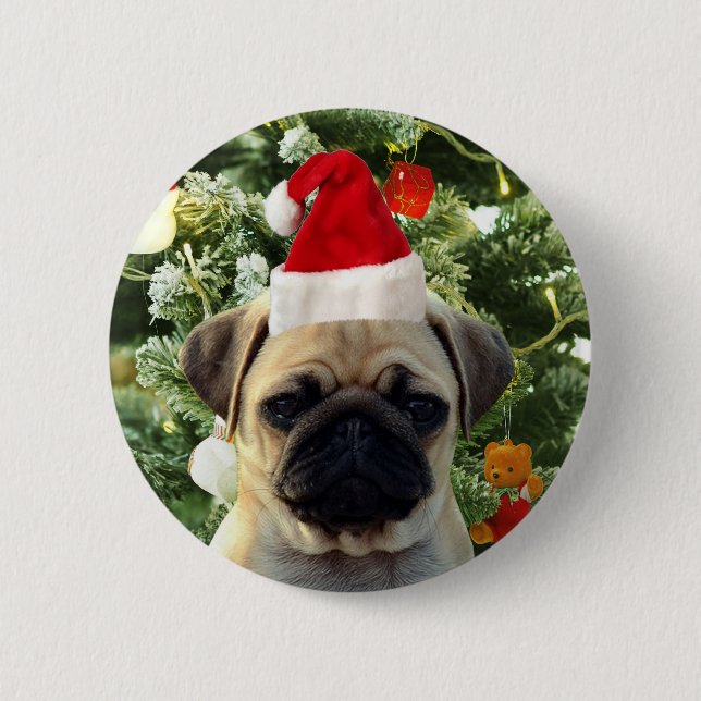 Pug Puppy Dog Christmas Tree Ornaments Snowman 6 Cm Round Badge (Front)