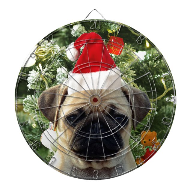 Pug Puppy Dog Christmas Tree Ornaments Snowman Dartboard (Front)