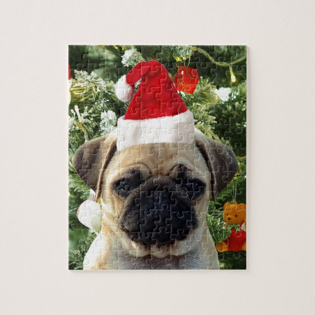 Pug Puppy Dog Christmas Tree Ornaments Snowman Jigsaw Puzzle (Vertical)