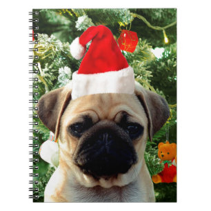 Pug Puppy Dog Christmas Tree Ornaments Snowman Notebook