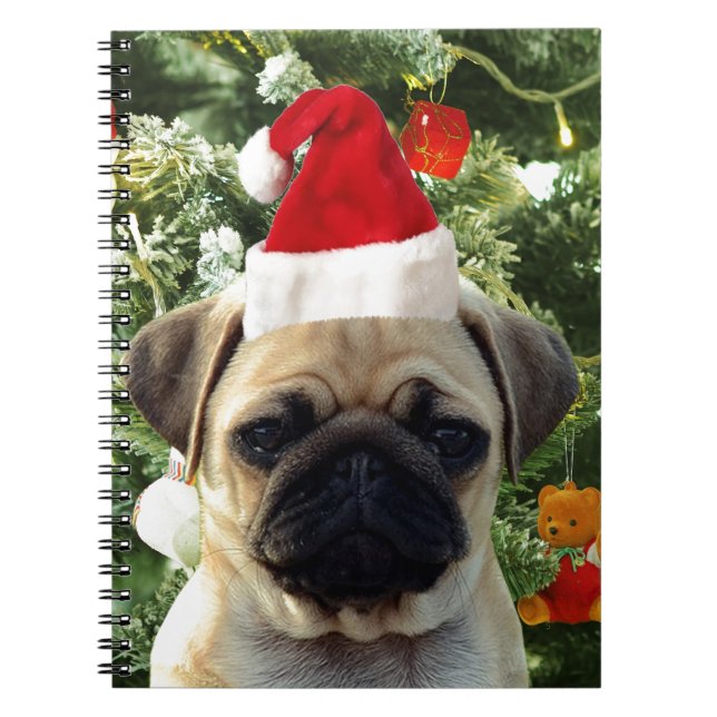 Pug Puppy Dog Christmas Tree Ornaments Snowman Notebook (Front)