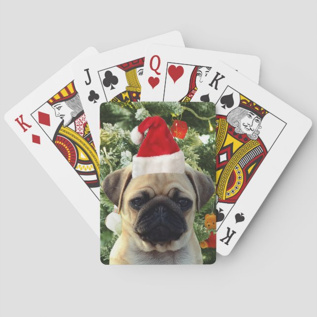 Pug Puppy Dog Christmas Tree Ornaments Snowman Playing Cards (Back)