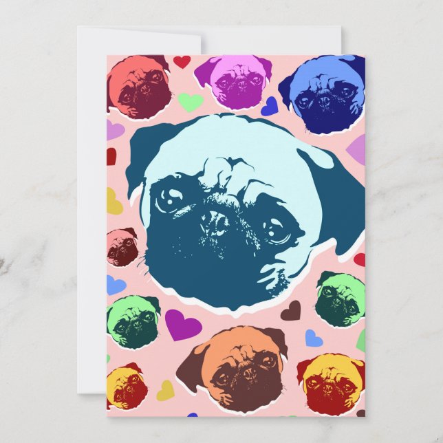 Pug Puppy Dog Love Hearts Invitation (Front)