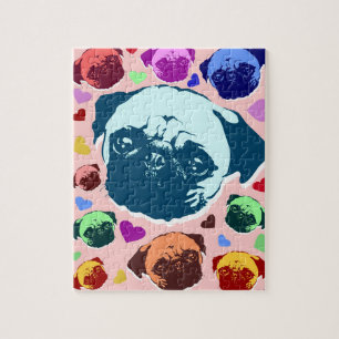 Pug Puppy Dog Love Hearts Jigsaw Puzzle