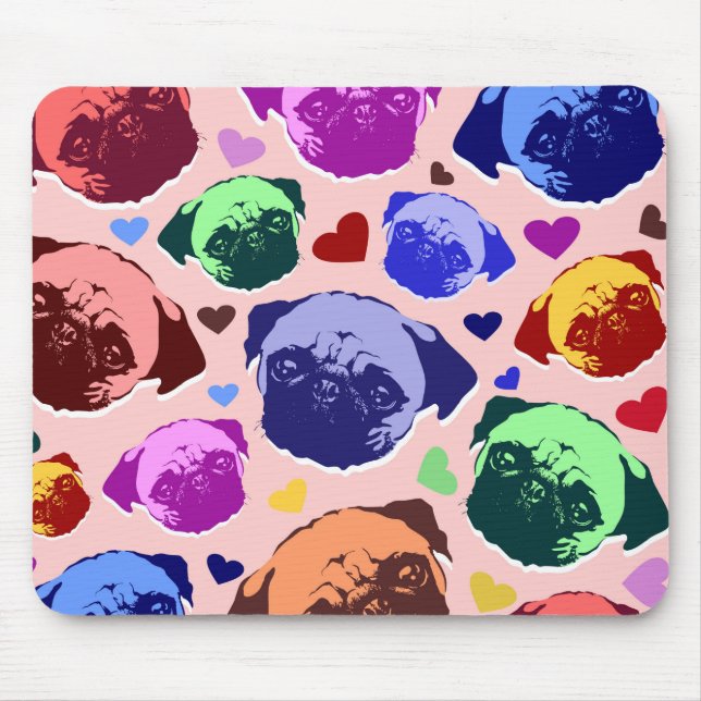 Pug Puppy Dog Love Hearts Pattern Mouse Pad (Front)