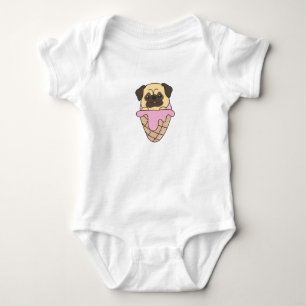 Pug Puppy Dog Pink Ice Cream Waffle Cute Animals Baby Bodysuit