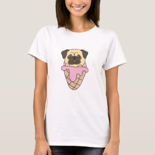 Pug Puppy Dog Pink Ice Cream Waffle Cute Animals T-Shirt