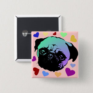 Pug Puppy Dog PopArt Retro Style 15 Cm Square Badge