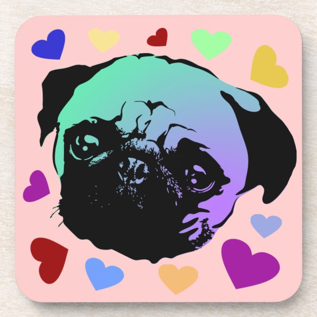 Pug Puppy Dog PopArt Retro Style Coaster (Front)
