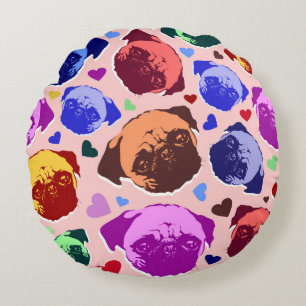 Pug Puppy Dog PopArt Retro Style Round Cushion