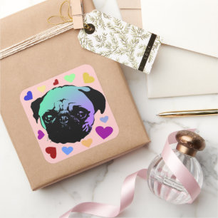 Pug Puppy Dog PopArt Retro Style Square Sticker