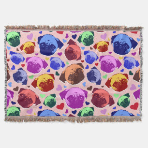 Pug Puppy Dog PopArt Retro Style Throw Blanket