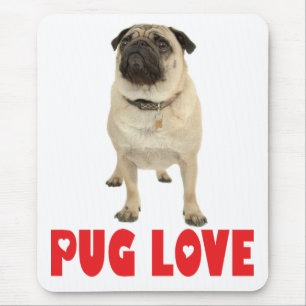 Pug Puppy Dog Red Love Heart Mousepad
