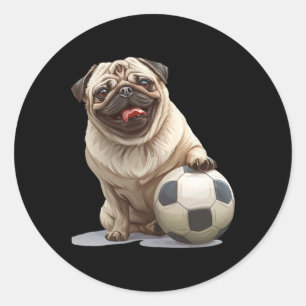 Pug Puppy Dog Soccer Byll Sports Team Animal Men W Classic Round Sticker