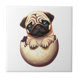 Pug Puppy in Egg - Cute Dog Design Ceramic Tile