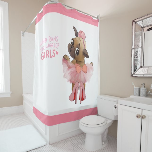 Pug Puppy in Pink Tutu Animal Dog Girly Shower Curtain (In Situ)