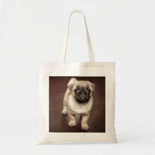 Pug Puppy on Polished Wood Floor Tote Bag