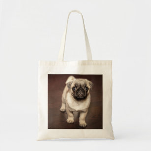 Pug Puppy on Polished Wood Floor Tote Bag