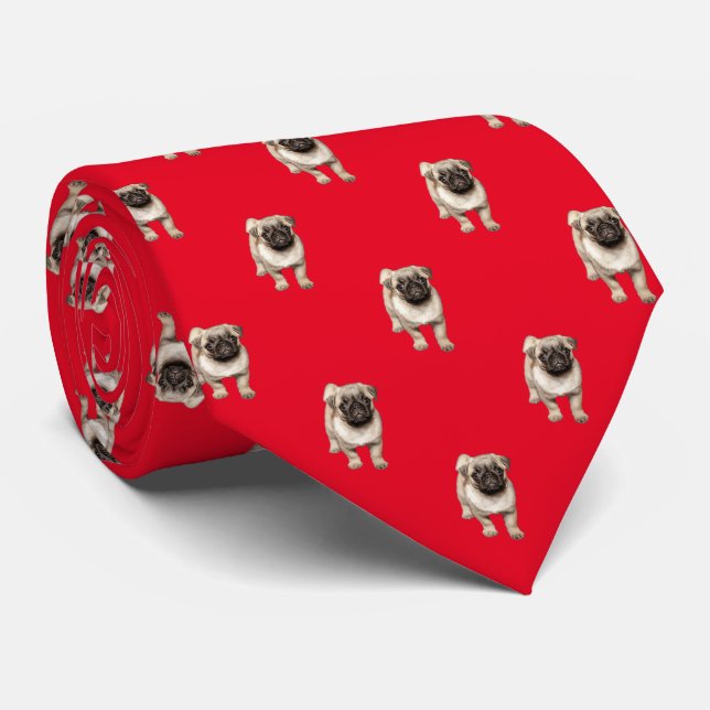 Pug Puppy Pattern Custom Background Colour Tie (Rolled)