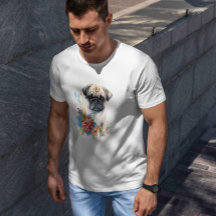 Pug Puppy Pet Watercolor Flower