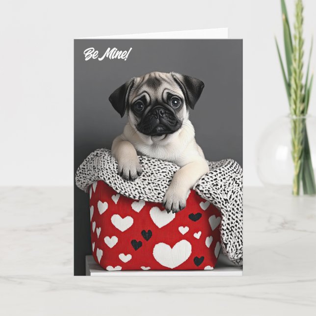 Pug Puppy Valentine Card (Front)