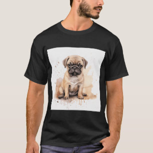 Pug Puppy watercolor drip art T-Shirt