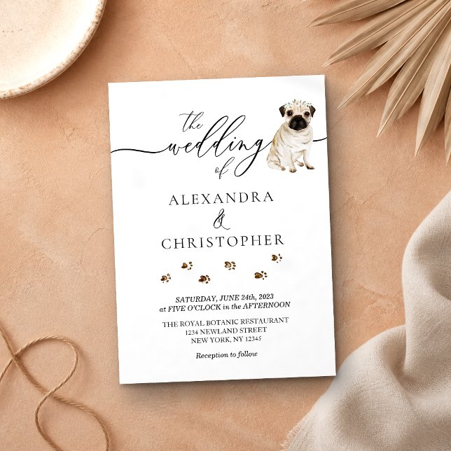 Pug puppy Wedding Calligraphy Invitation (Creator Uploaded)